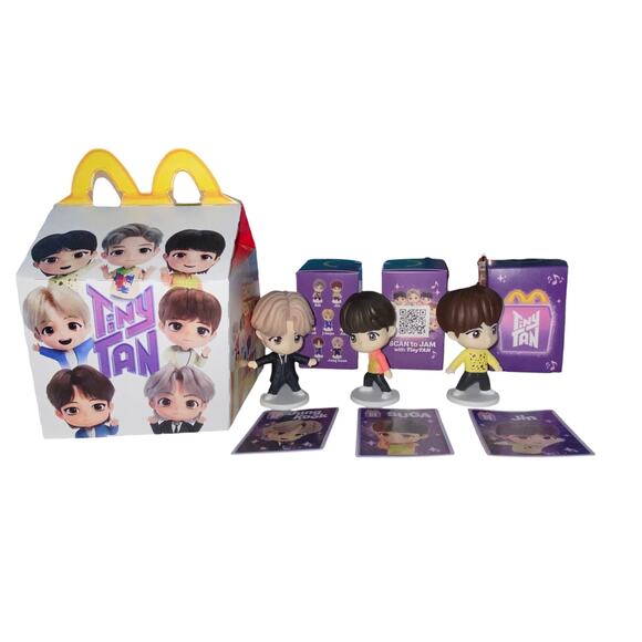 Tiny Tan Lot 3 McDonalds Happy Meal Suga 3 Jin 4 Jung Kook 7 Card Sticker Box - Picture 1 of 9